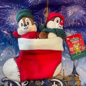 Disney Red and White Holiday Stocking with Chip and Dale